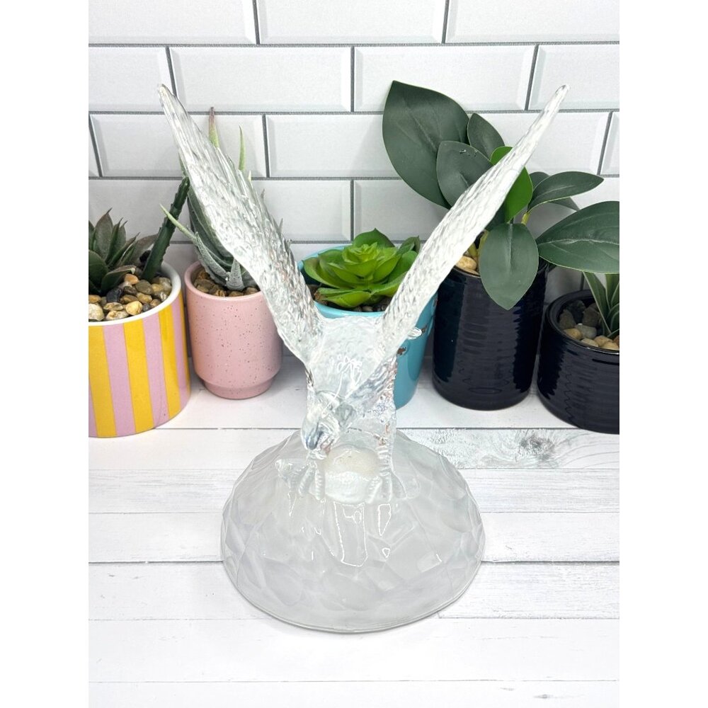 Clear Glass Eagle Figurine On Frosted Glass Base Collectible Sculpture - Picture 4 of 8